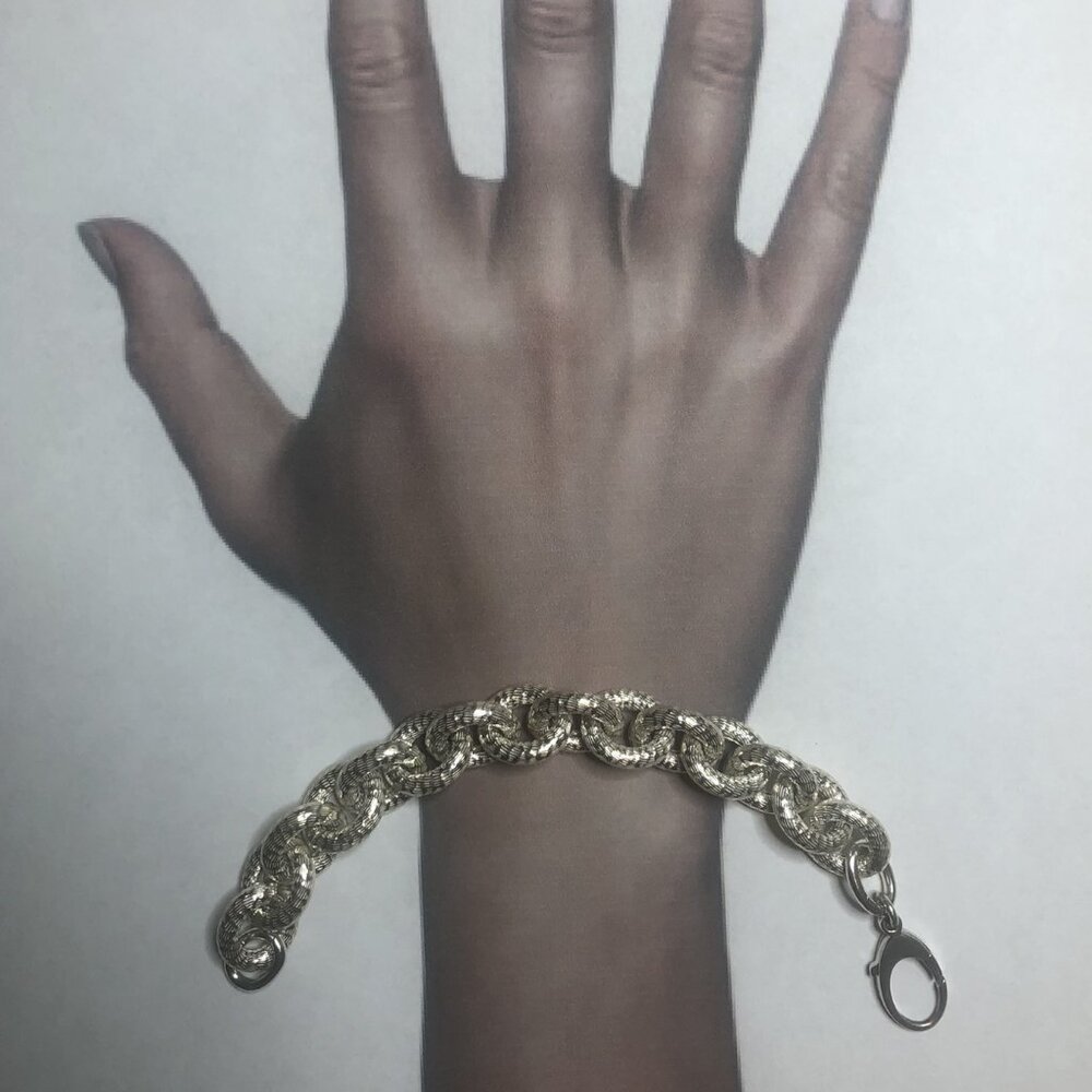 Sterling Silver Texture Cable Links Bracelet - image 3